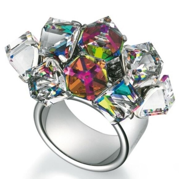 Swatch Love Explosion Silver-Tone Crystal Cube Cluster Ring Size 7 - Picture 5 of 5